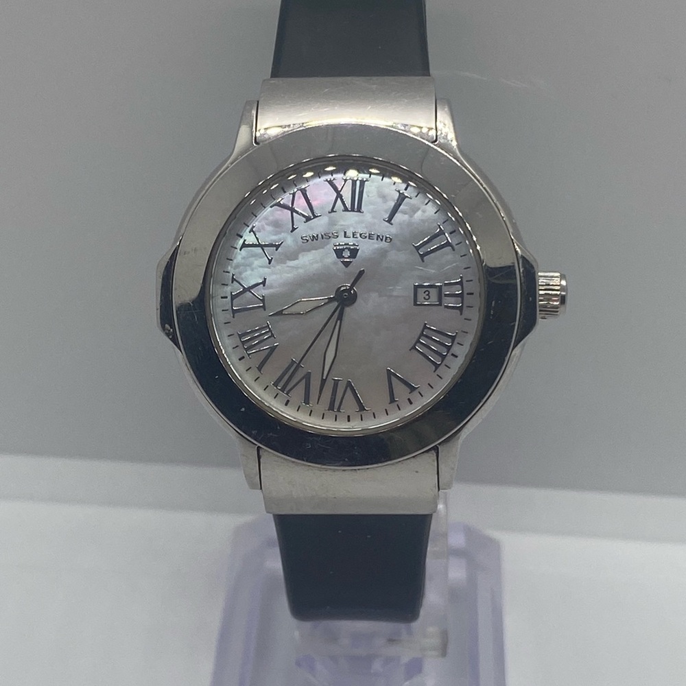 Swiss Legend Silver Watch with Black Strap